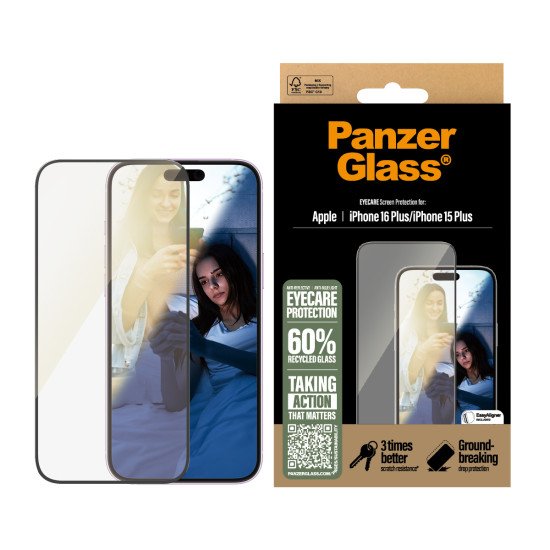 PanzerGlass ® EyeCARE™ Screen Protector iPhone 16 Plus | 15 Plus | Ultra-Wide Fit Protection d'écran transparent Apple 1 pièce(s)