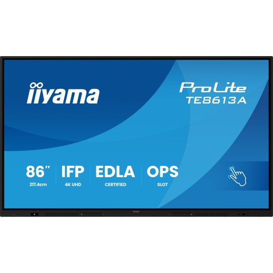 iiyama TE8613A-B2AG Écran d'affichage dynamique Écran plat interactif 2,17 m (85.6") Wifi 500 cd/m² 4K Ultra HD Noir Écran tactile Intégré dans le processeur Android 24/7