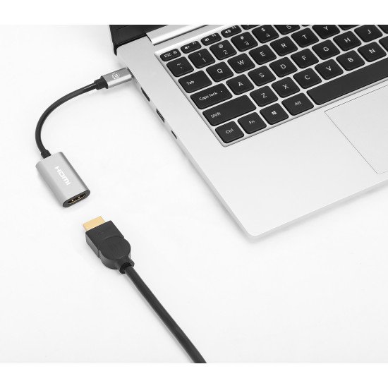 Manhattan Câble USB-C vers HDMI, 4K@60Hz + USB 5 Gbit/s (USB 3.2 Gen 1 / USB 3.0), 11 cm, mâle à mâle, noir/argent, garantie 3 ans