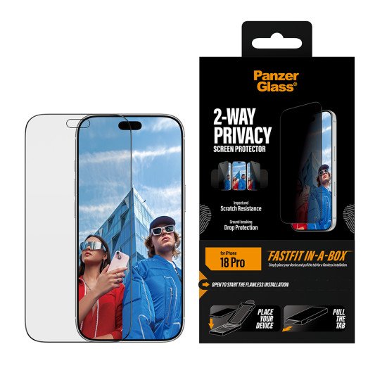 PanzerGlass ® 2-Way Privacy Screen Protector iPhone 2026 Pro | Ultra-Wide Fit w. FASTFIT IN-A-BOX Protection d'écran transparent 1 pièce(s)