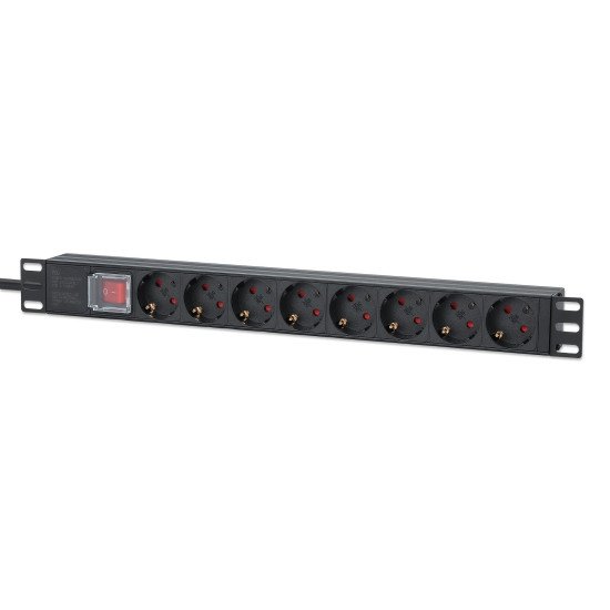 Intellinet Unité de distribution d'alimentation (PDU) 19" 1U à 8 prises EU, avec interrupteur marche/arrêt, montage horizontal, 16 A, prises EU CEE 7/3, câble d'alimentation 2 m, sortie, montage en rack, garantie trois ans