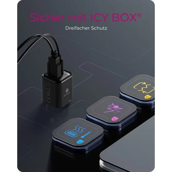 ICY BOX IB-PS1020-PD chargeur d'appareils mobiles Universel Noir Secteur Charge rapide Intérieure