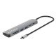 Manhattan Dock/hub USB-C avec lecteur de cartes, 5 ports : HDMI, 2x USB-A + 2x USB-C, avec Power Delivery (PD) 100 W - nécessite un chargeur USB-C externe (non inclus). Alimenté par USB (aucune alimentation externe requise) lorsque le PD n'est pas utilisé