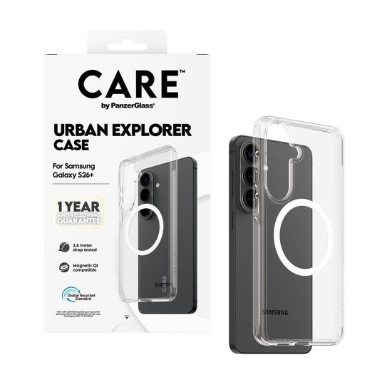 PanzerGlass CARE™ by ® Urban Explorer Case Transparent w. White Qi Samsung Galaxy S26+ coque de protection pour téléphones portables Housse