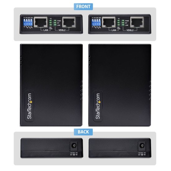 StarTech.com Kit d'Extension Ethernet VDSL2 sur Paire de Fils Unique, Répéteur LAN Longue Portée Jusqu'à 1km sur Ligne Téléphonique/CAT5e/CAT6, Jusqu'à 300 Mbps, Remplacement pour 110VDSLEXTEU - TAA