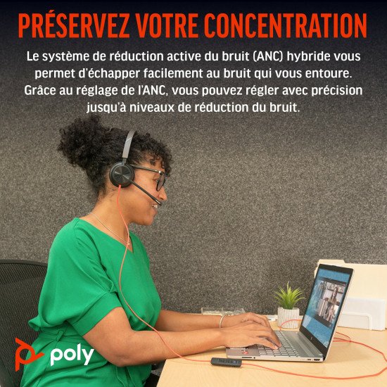 POLY Micro-casque Blackwire 8225 stéréo USB-C + adaptateur USB-C/A