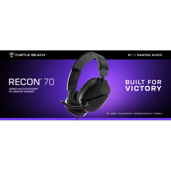 Turtle Beach Casque gaming multiplateforme Recon 70 – PC, PS5, PS4, Xbox Series X|S, Xbox One, Switch, et appareils mobiles avec prise 3,5 mm - microphone à bascule, écouteurs de 40 mm