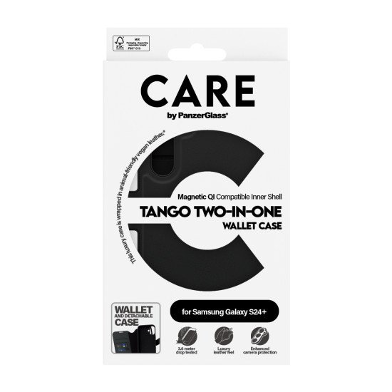 PanzerGlass CARE™ by ® Tango 2-in-1 Wallet Case w. Qi Compatible Samsung Galaxy S24+ coque de protection pour téléphones portables Housse Noir