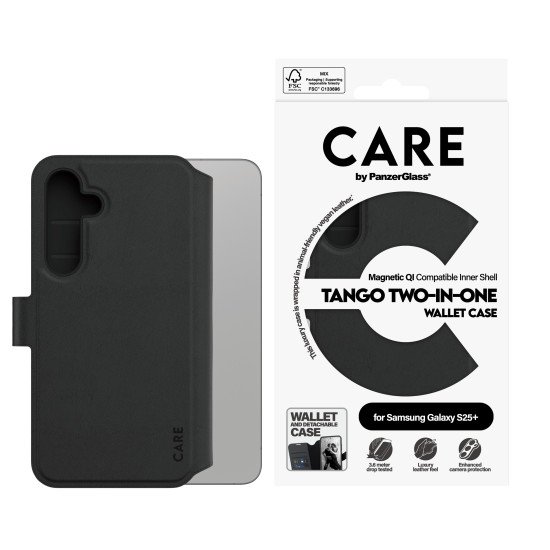 PanzerGlass CARE by ® Feature Case Tango Two-in-One Wallet w. Qi Compatible Samsung Galaxy S25+ coque de protection pour téléphones portables Housse Noir PanzerGlass CARE by ® Feature Case Tango Two-in-One Wallet w. Qi Compatible Samsung Galaxy S25+ coque de protection pour téléphones portables Housse Noir