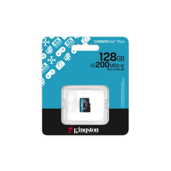 Kingston Technology Carte microSDXC Canvas Go Plus Gen4 200R A2 U3 de 128 Go, pack unique sans ADP Kingston Technology Carte microSDXC Canvas Go Plus Gen4 200R A2 U3 de 128 Go, pack unique sans ADP