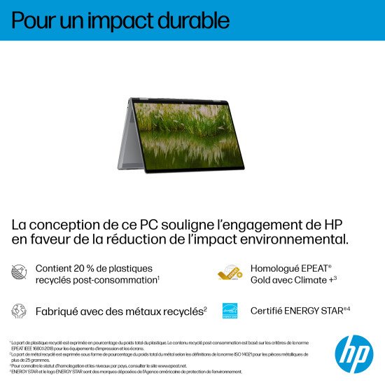 HP OmniBook X FlipNGAI 16-ar0771nb Copilot+ PC AMD Ryzen AI 7 350 Hybride (2-en-1) 40,6 cm (16") Écran tactile 2K 16 Go LPDDR5x-SDRAM 1 To SSD Wi-Fi 6E (802.11ax) Windows 11 Home Argent