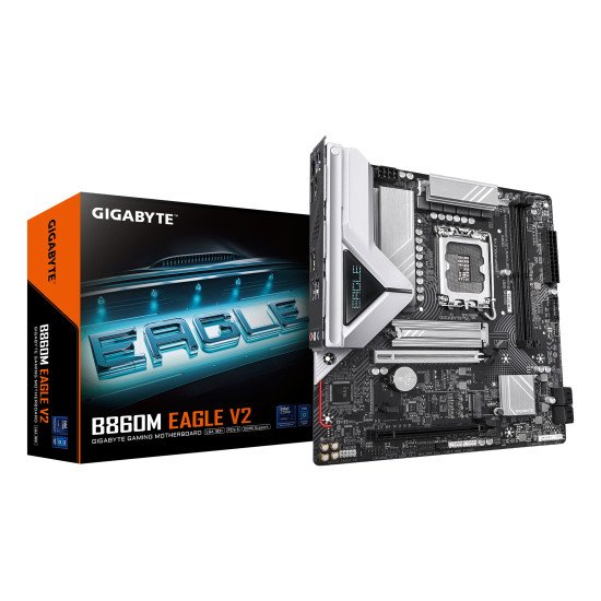GIGABYTE B860M EAGLE V2 Carte mère - Processeurs Intel Core Ultra Series, VRM 6+1+2 phases, jusqu'à 9066 MHz DDR5, 1x M.2 PCIe 5.0 + 1x M.2 PCIe 4.0, LAN 2.5 GbE, USB 3.2 Gen 1 GIGABYTE B860M EAGLE V2 Carte mère - Processeurs Intel Core Ultra Series, VRM 6+1+2 phases, jusqu'à 9066 MHz DDR5, 1x M.2 PCIe 5.0 + 1x M.2 PCIe 4.0, LAN 2.5 GbE, USB 3.2 Gen 1