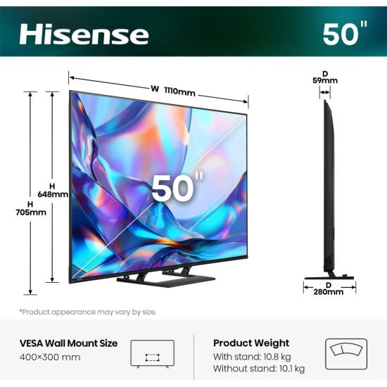 Hisense 50A7DS 127 cm (50") 4K Ultra HD Smart TV Wifi Noir