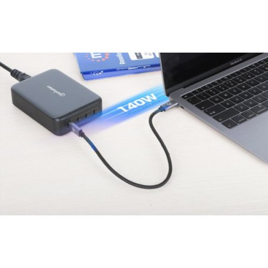Manhattan Station de charge GaN USB Power Delivery à 4 ports, 240 W / PD 3.1, 4 ports USB-C PD jusqu'à 140 W par port, puissance totale de 240 W, noir