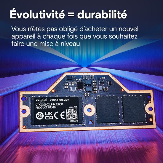 Crucial CT32G75C2LP5X module de mémoire 32 Go 1 x 32 Go LPDDR5X 7500 MT/s Crucial CT32G75C2LP5X module de mémoire 32 Go 1 x 32 Go LPDDR5X 7500 MT/s