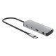 Manhattan Dock/hub USB-C avec lecteur de cartes, 7 ports : Ethernet, HDMI, 3x USB-A + 2x USB-C, avec Power Delivery (PD) 100 W - nécessite un chargeur USB-C externe (non inclus). Alimenté par USB (aucune alimentation externe requise) lorsque le PD n'est p