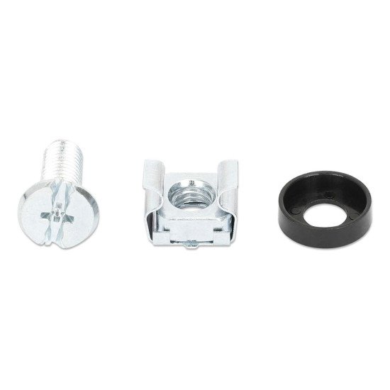 Intellinet Jeu d'écrous cage M6 (100 pcs) avec vis et rondelles, pour armoires et racks 19", pot plastique, garantie à vie
