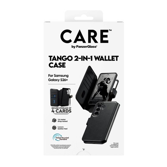 PanzerGlass CARE™ by ® Tango 2-in-1 Wallet Case w. Qi Samsung Galaxy S26+ coque de protection pour téléphones portables Housse Transparent