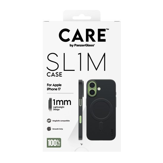 PanzerGlass CARE™ by ® SL1M Case Black w. MagSafe iPhone 17 coque de protection pour téléphones portables Housse Noir