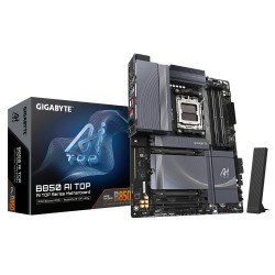 GIGABYTE B850 AI TOP Carte Mère - Processeurs AMD Ryzen Série 9000, 16+2+2 phases VRM numériques, jusqu'à 8600MHz DDR5 (OC), 2xPCIe 5.0 + 1xPCIe 4.0 M.2, LAN 10GbE, WIFI 7, USB 3.2 Gen 2x2 GIGABYTE B850 AI TOP Carte Mère - Processeurs AMD Ryzen Série 9000, 16+2+2 phases VRM numériques, jusqu'à 8600MHz DDR5 (OC), 2xPCIe 5.0 + 1xPCIe 4.0 M.2, LAN 10GbE, WIFI 7, USB 3.2 Gen 2x2