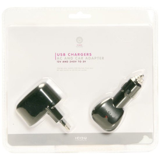 ICIDU PI-707713 chargeur d'appareils mobiles Noir Secteur, Allume-cigare Auto, Intérieure, Extérieure