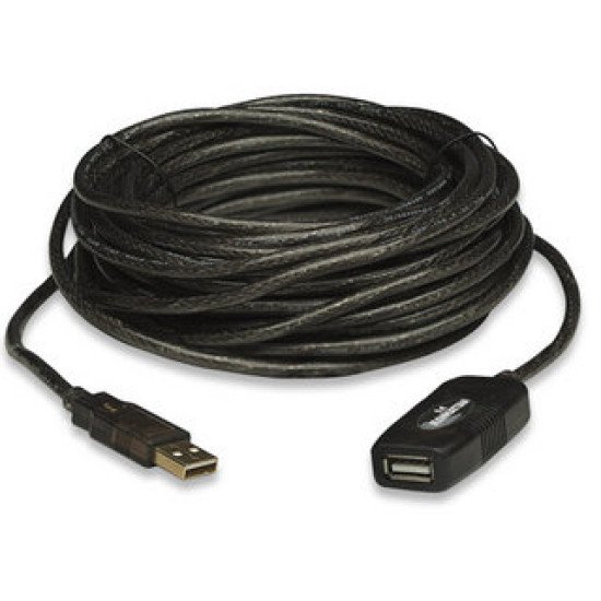 Manhattan Rallonge USB-A active, 10 m, mâle vers femelle, 480 Mbit/s (USB 2.0), chaînable, répéteur intégré, noir, garantie 3 ans, équivalent à USB2AAEXT10M