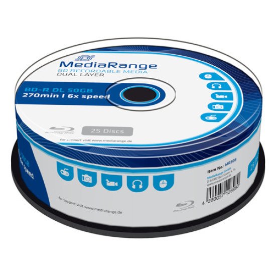 Mediarange Blu-ray vierge double couche BD-R DL 50Go (Boite de 25)